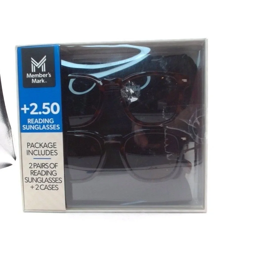 Members Mark - Reading Sunglasses +2.50, 2 Pairs & 2 Cases, BRAND NEW IN BOX